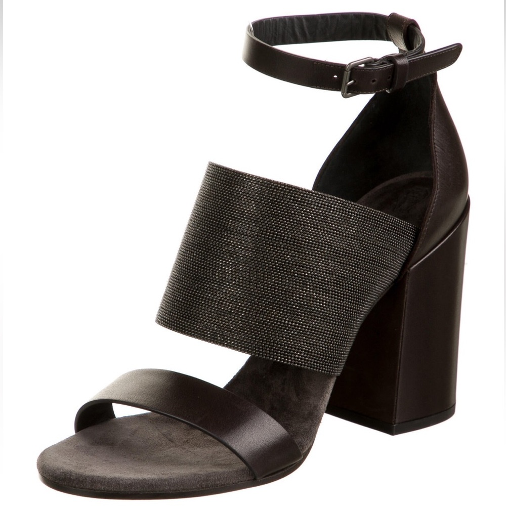 Brunello Cucinelli leather block heel sandals